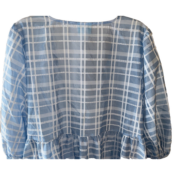 Future Collective Gabriella Light Blue Gingham Check 3/4 leeve V-Neck Size 2x - Picture 7 of 11